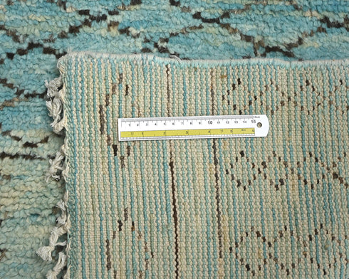 10 Feet Moroccan Blue Hand Woven Wool Runner Rug